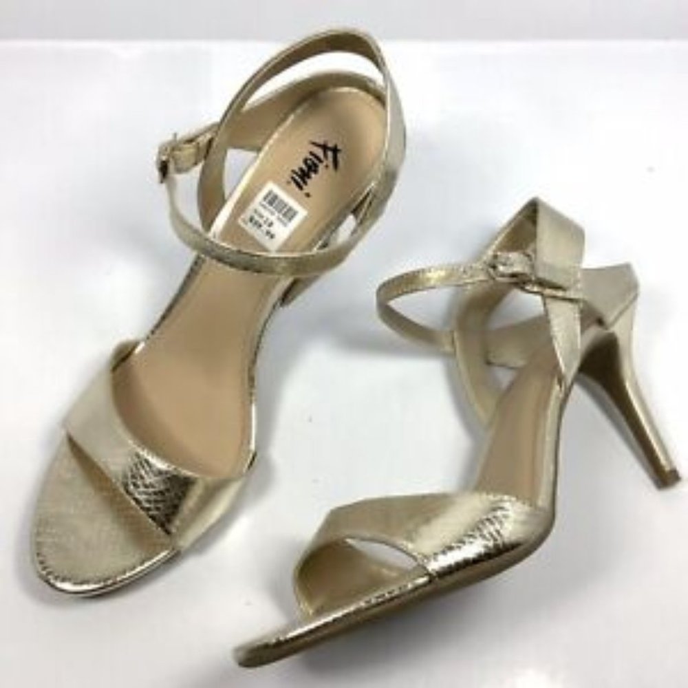 Fioni Womens Gold Strappy 4" Kitten Heel Shoes Sexy Party Dressy - Size 10 US